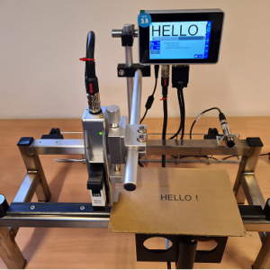 Sojet E1S thermal inkjet printer mounted on a frame with a sliding wheel